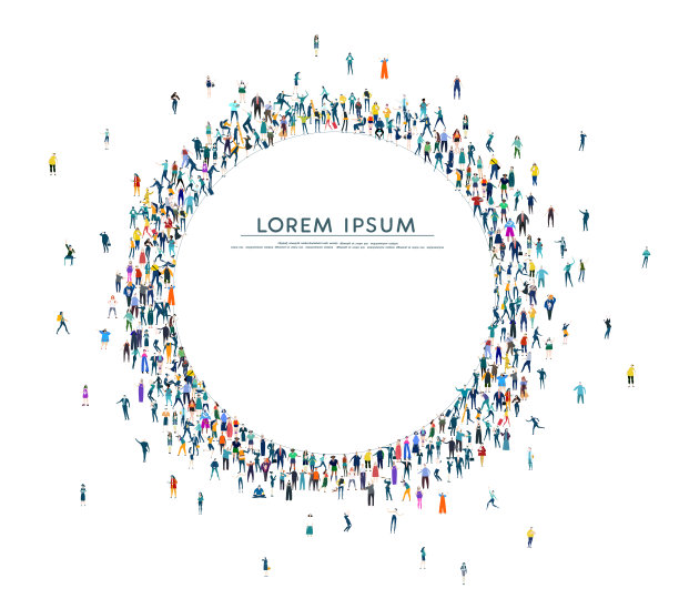 背景，为你的文本留出空间，由商务人士，工人，家庭成员和学生组成。由小忙人组成的图标集合。素材图片