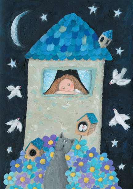 晚上浪漫的房子亚克力插画图片下载