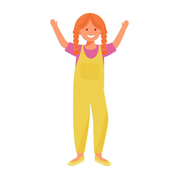 快乐女孩扁平矢量插画：微笑站立的女孩图片下载