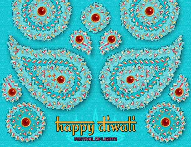 快乐排灯节紫色模板与花卉佩斯利和曼荼罗。花和叶图案。节日灯。贺卡与迪娅。矢量插图。图片下载