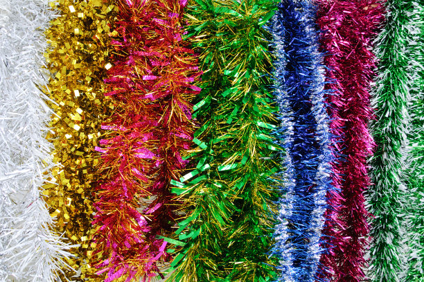 圣诞装饰多色金箔特写。图片下载