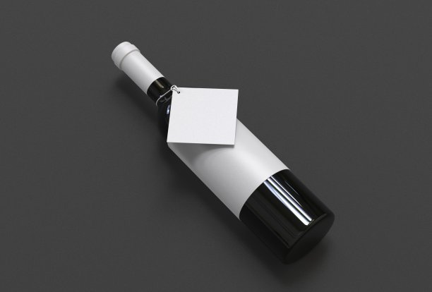 酒瓶空白标签和挂标签的品牌和模拟。3 d渲染插图。图片下载