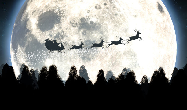 月亮和圣诞老人的雪橇剪影图片下载