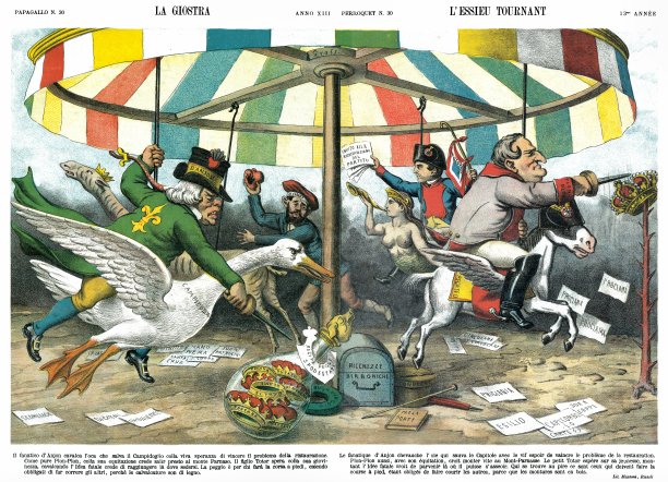 旋转木马，1885年的讽刺漫画周刊。图片下载