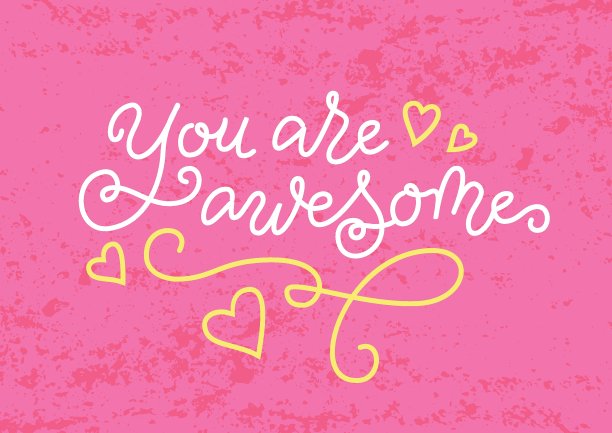 字母的你是awesome在白色和黄色的粉红色纹理背景图片下载