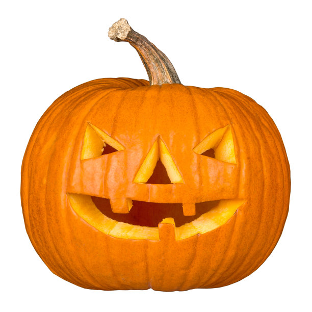 新鲜雕刻的南瓜灯南瓜孤立在白色的背景图片下载