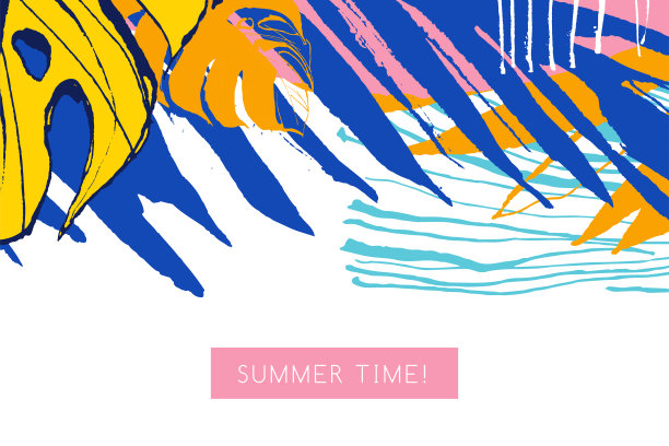 手绘创意普遍花卉卡与热带棕榈叶图片下载