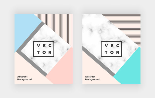 几何封面设计与粉色，蓝色和灰色三角形，大理石纹理。可编辑布局的极简插图。宣传册模板，年度报告，邀请，卡片，横幅，婚礼，宝宝送礼会图片下载