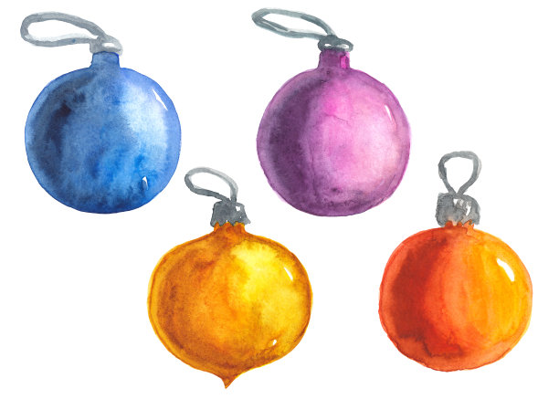 白色的圣诞球的水彩插图图片下载