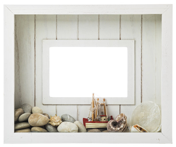 木制相框，海上装饰，与剪切路径隔离图片下载