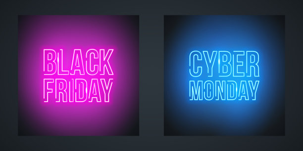 黑色星期五大减价和网络星期一大减价的霓虹灯促销标志。图片下载