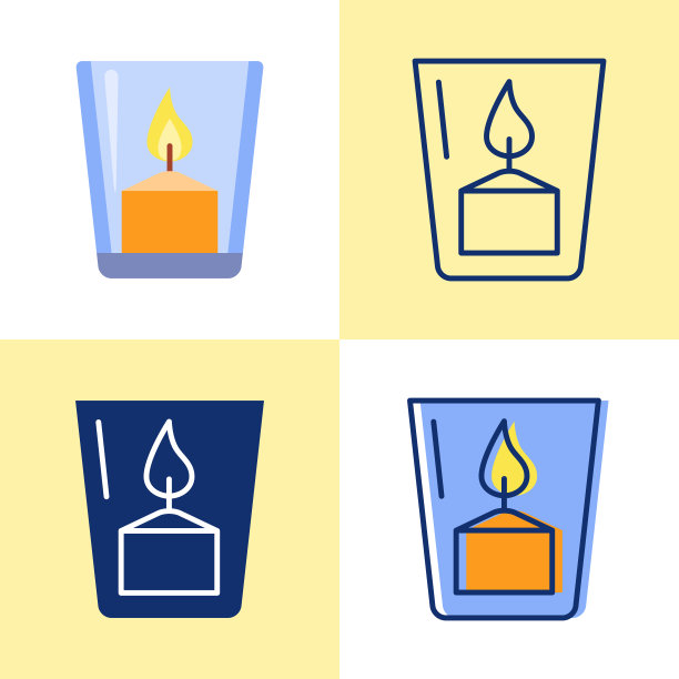 烛台图标设置在平面和线条风格图片下载