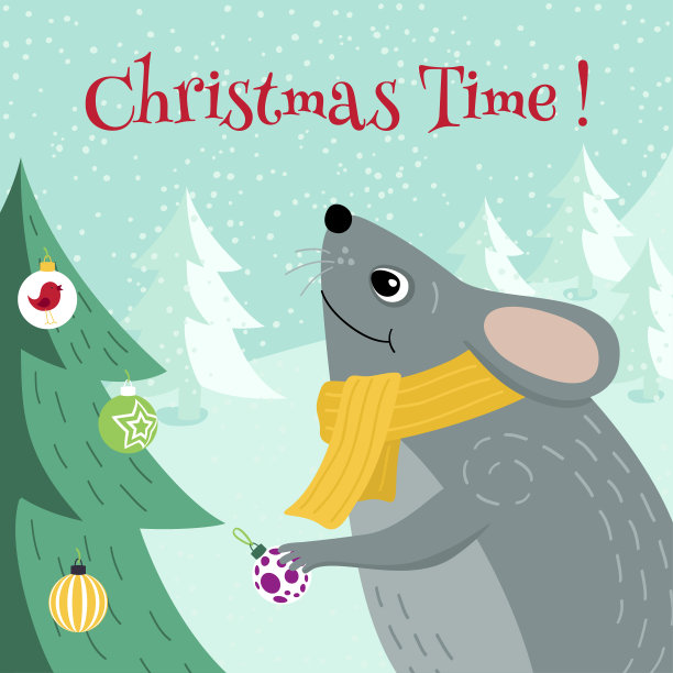 老鼠在冬天的森林里等待圣诞节和新年图片下载