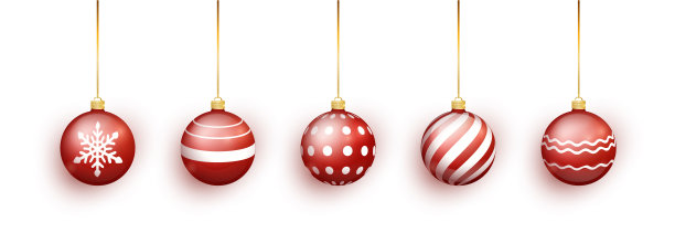 红色圣诞树玩具集孤立在白色的背景。袜子圣诞装饰品。矢量对象为圣诞节设计，模型。矢量现实对象插图。素材图片