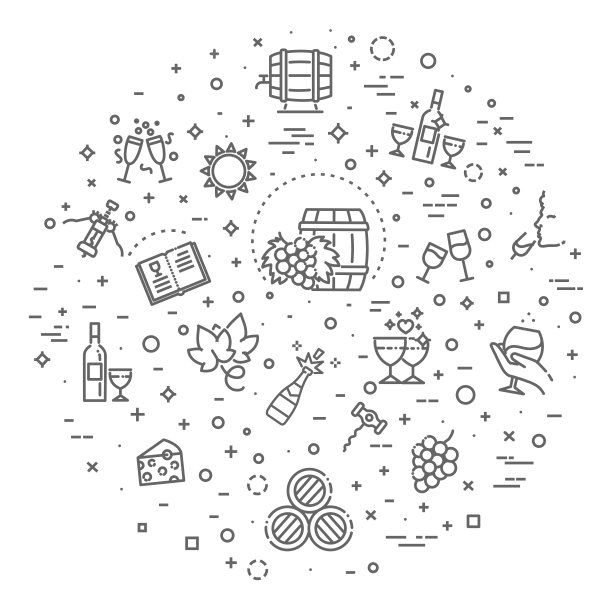 葡萄酒相关的矢量线图标的简单设置图片下载