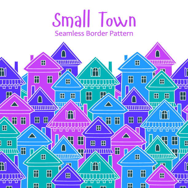 无缝矢量图案与各种卡通屋。图片下载