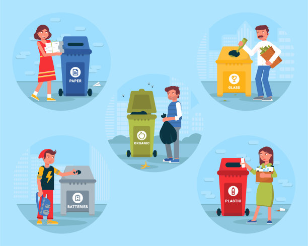 垃圾回收箱平面插图一套图片下载