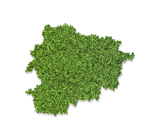 矢量孤立简化插图图标与绿色草的轮廓安道尔地图。白色背景图片下载
