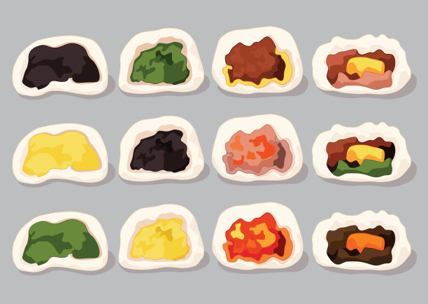 馒头，点心和中国菜的灰色背景矢量插图图片下载