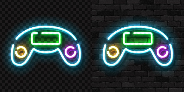 矢量现实隔离霓虹灯控制器符号的模板装饰和覆盖在墙上和透明的背景。游戏的概念。图片下载