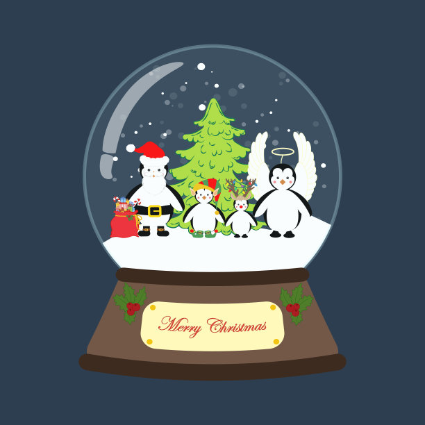 雪球里穿着圣诞服装的企鹅图片下载