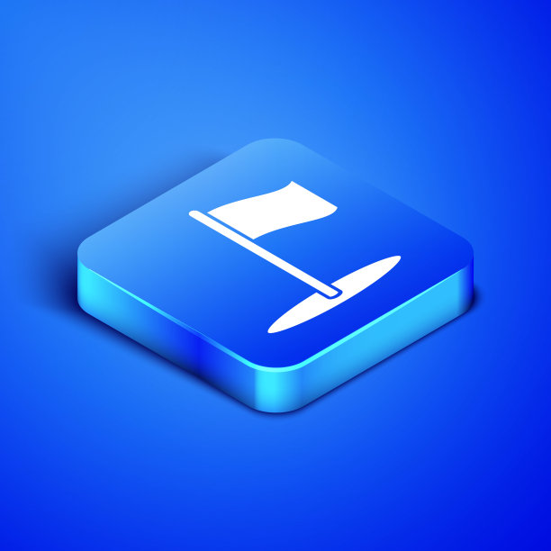 等距标志图标隔离在蓝色背景。位置标记符号。蓝色方块按钮。矢量图图片下载