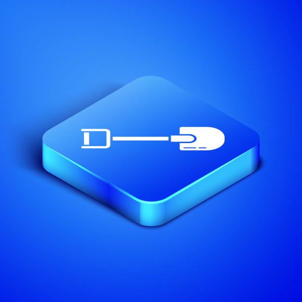 等距铲图标孤立在蓝色背景。园艺工具。园艺、农业、农业的工具。蓝色方块按钮。矢量图图片下载