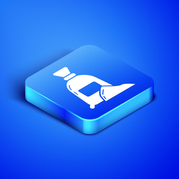 等距袋面粉图标孤立在蓝色背景。蓝色方块按钮。矢量图图片下载