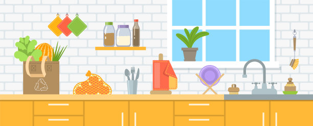 零浪费环保厨房室内横幅图片下载