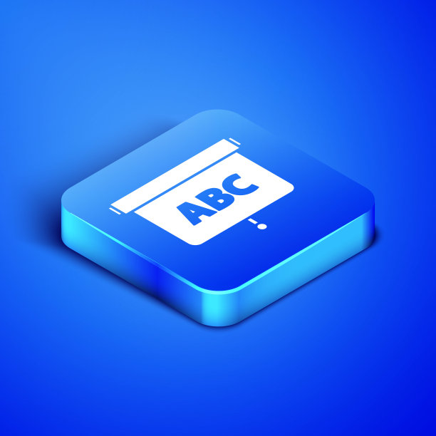 等距黑板图标孤立在蓝色背景。学校的黑板上的迹象。蓝色方块按钮。矢量图图片下载