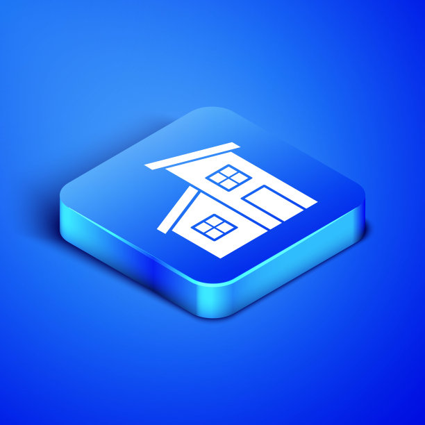 等距房子图标孤立在蓝色背景。家的象征。蓝色方块按钮。矢量图图片下载
