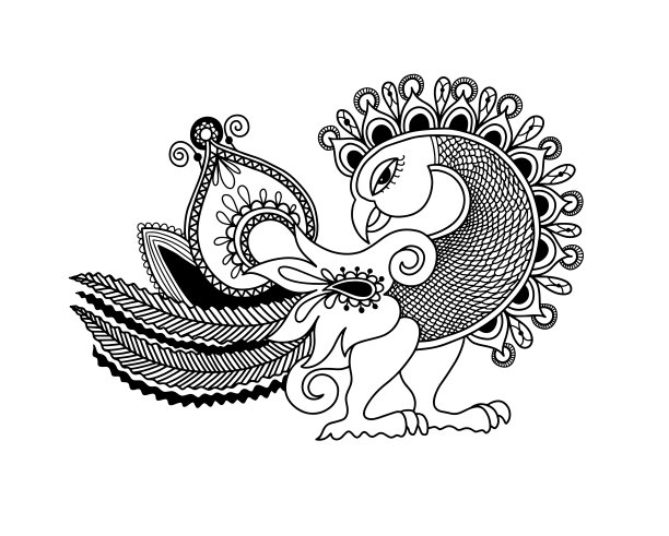 手绘佩斯利孔雀鸟，印度传统卡拉姆卡里图片下载