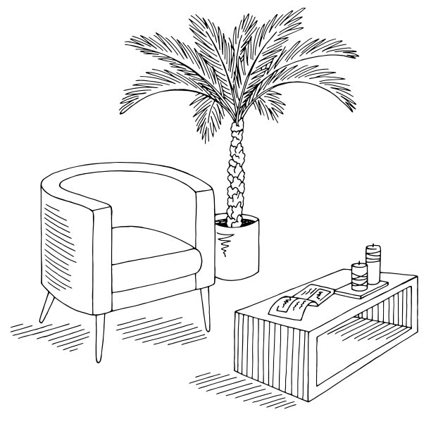 客厅图形黑白家居室内素描插图矢量图片下载