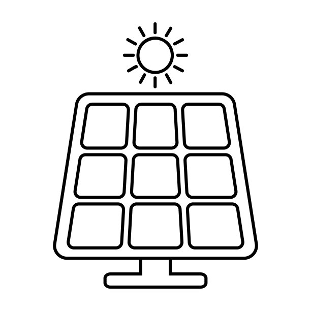 带有太阳能电池板的太阳线条图标图片下载