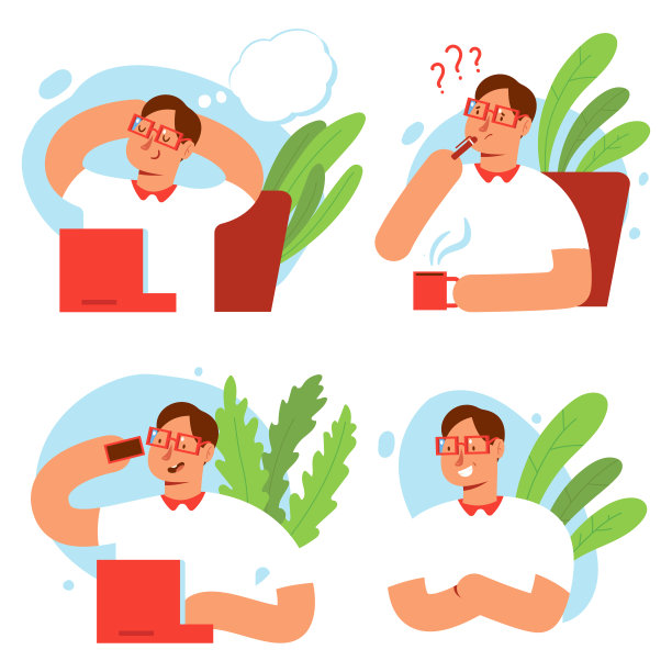 有趣的商人人物矢量卡通设置孤立在一个白色的背景。图片下载