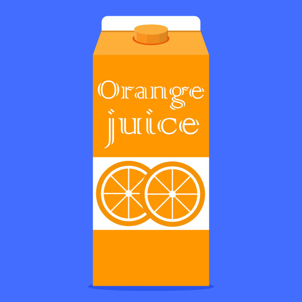 橙汁的硬纸板包装。橙汁的标志图标。平面设计、向量。图片下载