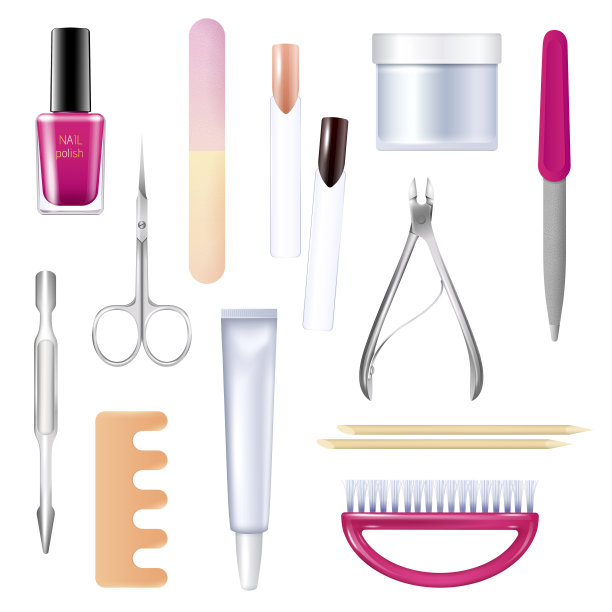 矢量插图的指甲沙龙设置在白色的背景。丰富多彩的现实的例子图片下载