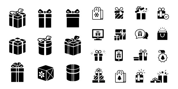 礼品盒矢量图标设置插图上的白色背景图片下载