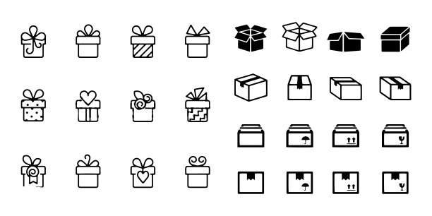礼品盒矢量图标设置插图上的白色背景图片下载
