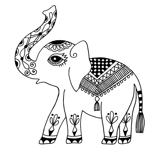 大象画部落装饰，印度复古图案民族大象纹身图片下载