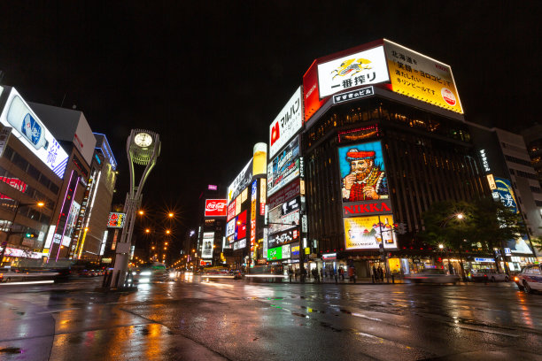 日本北海道，札幌须木野的夜晚图片下载