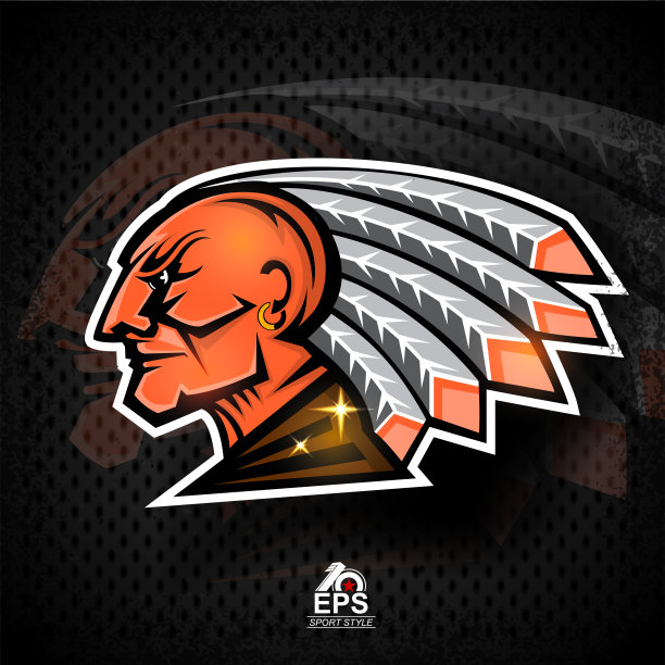 男人的侧面脸有羽毛。运动品牌印第安人图片下载