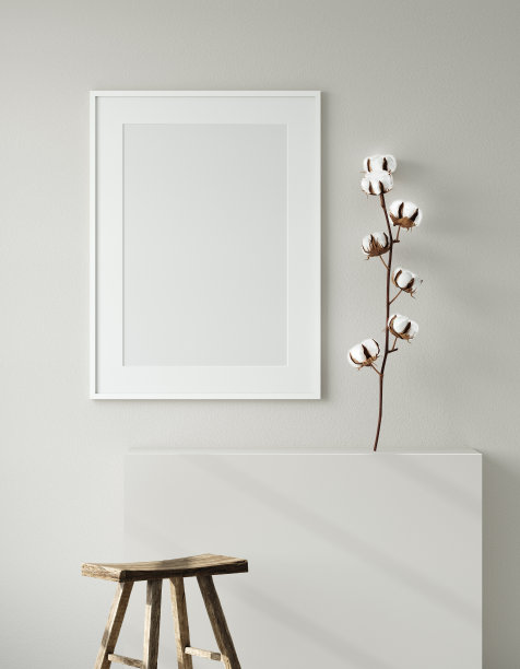 模拟海报框架在现代客厅内部。室内斯堪的纳维亚风格图片下载