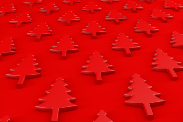 3D圣诞树的红色背景，新年的概念图片下载