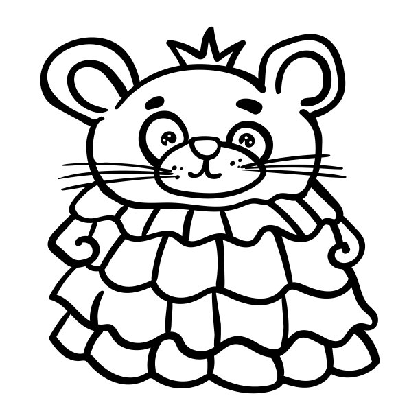 皇家啮齿动物。女王或公主。卡通向量。矢量插图着色页，着色书。轮廓。图片下载