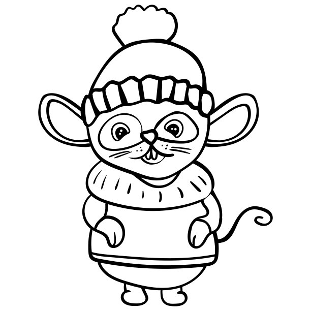 啮齿动物穿着暖和的冬衣。涂色页，涂色书。轮廓。图片下载