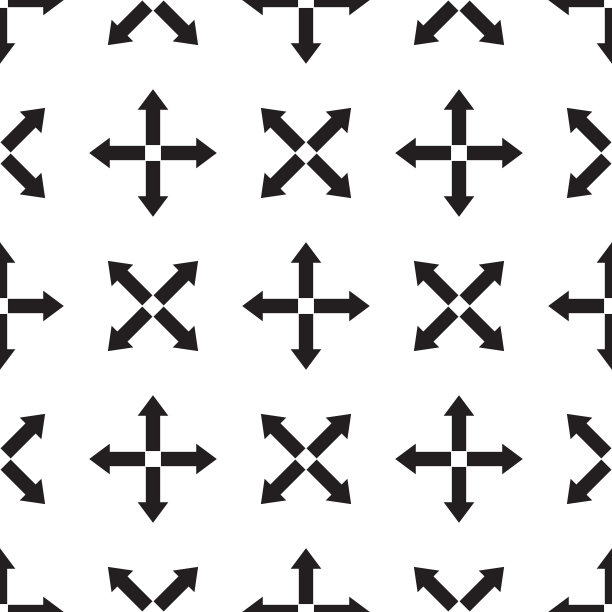 箭头无缝模式与交叉。草图设计符号。黑白插图。向量EPS10图片下载