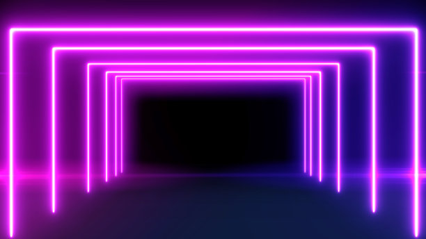 摘要霓虹灯明亮的镜头耀斑在黑色的背景。激光显示彩色横幅广告设计技术图片下载