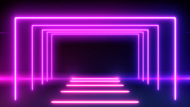 摘要霓虹灯明亮的镜头耀斑在黑色的背景。激光显示彩色横幅广告设计技术图片下载