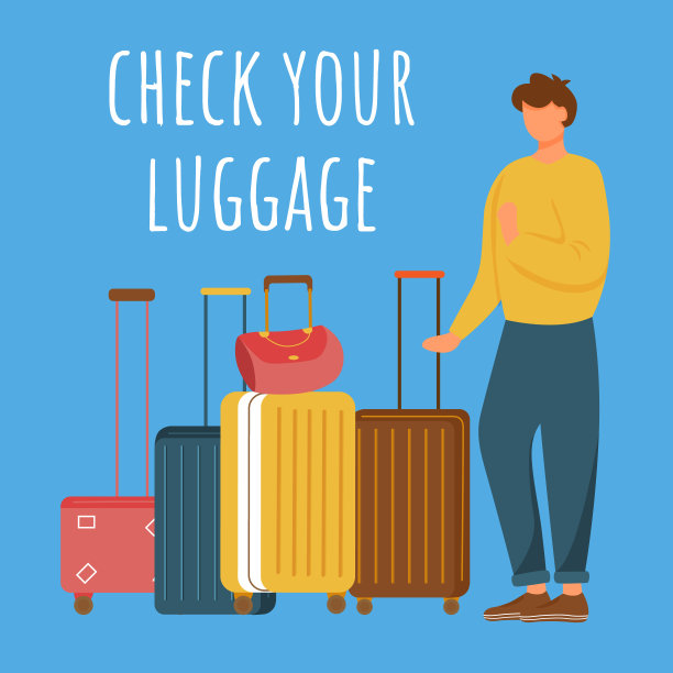 在社交媒体上发布你的行李模型。男人和行李。广告网页横幅设计模板。社交媒体助推器，内容布局。促销海报，平面广告与平面插图图片下载